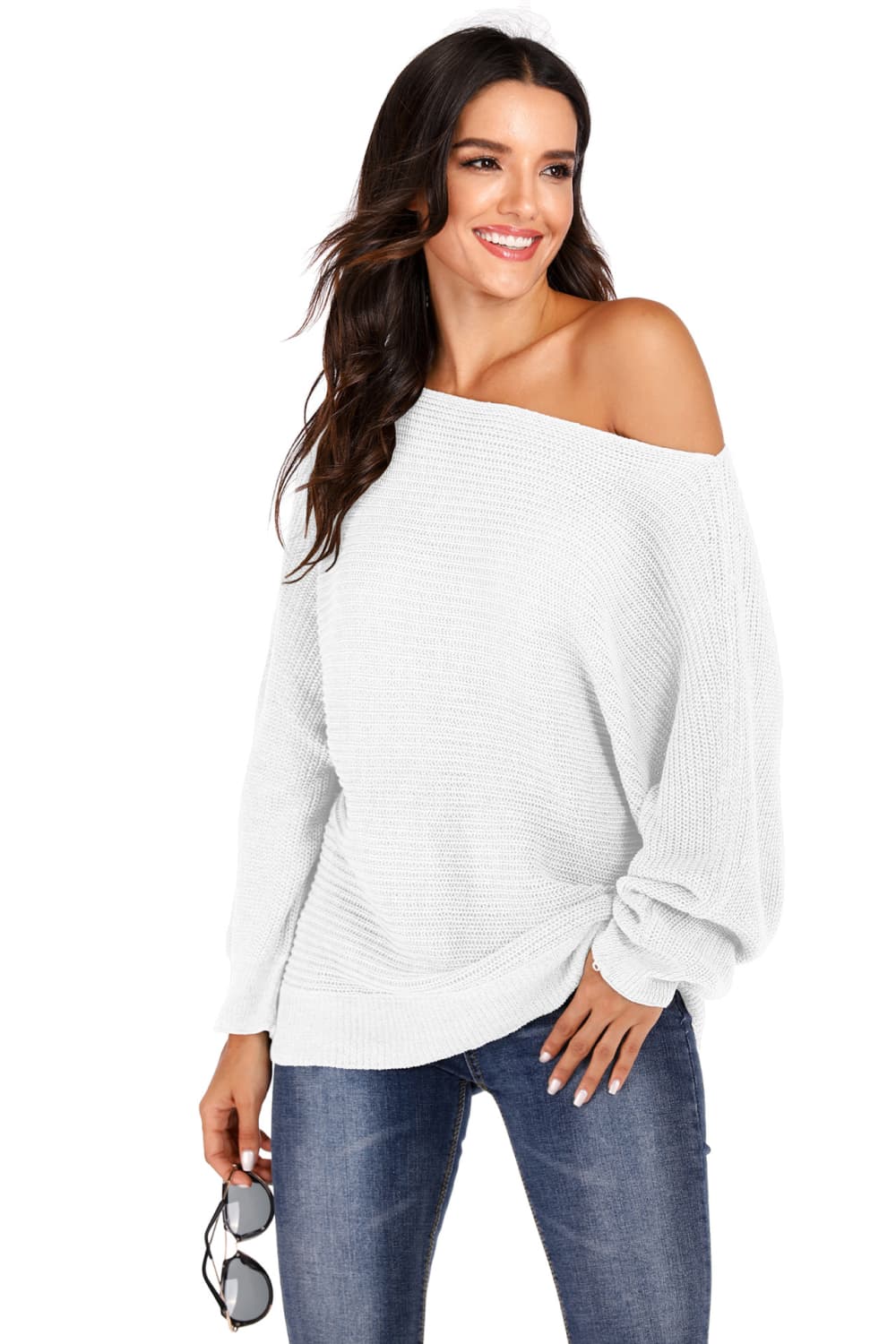 swvws One Shoulder Dolman Sleeve Sweater