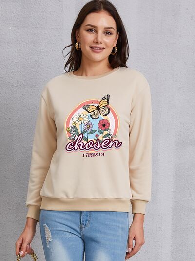 swvws Butterfly Round Neck Dropped Shoulder Sweatshirt