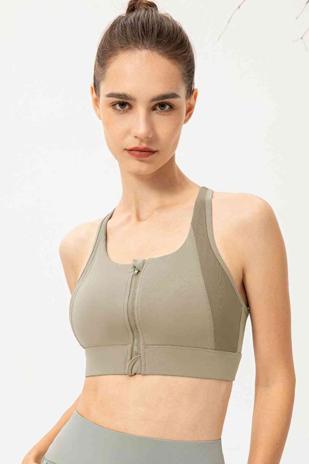 swvws Zip-Up Round Neck Sports Bra