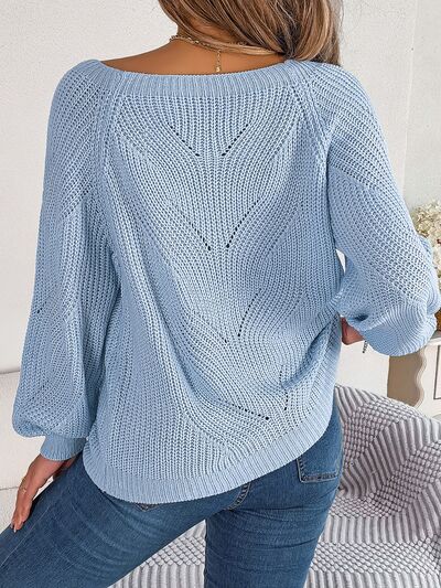 swvws Openwork Buttoned Square Neck Sweater