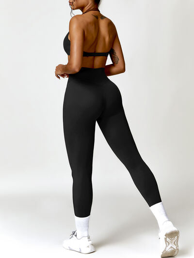 swvws Twisted Halter Neck Bra and High Waist Leggings Active Set