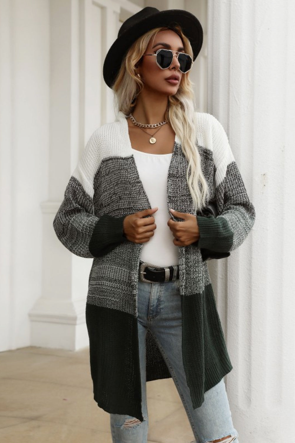 swvws Color Block Chunky Knit Sweater Cardigan