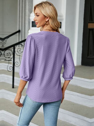 swvws Textured Notched Three-Quarter Sleeve Blouse