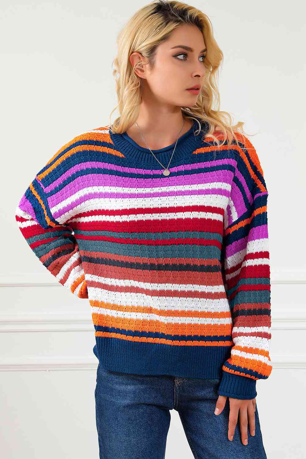 swvws Striped Round Neck Sweater