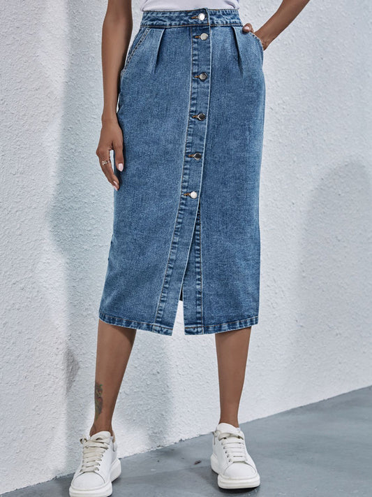 themeisles Button Down Denim Skirt