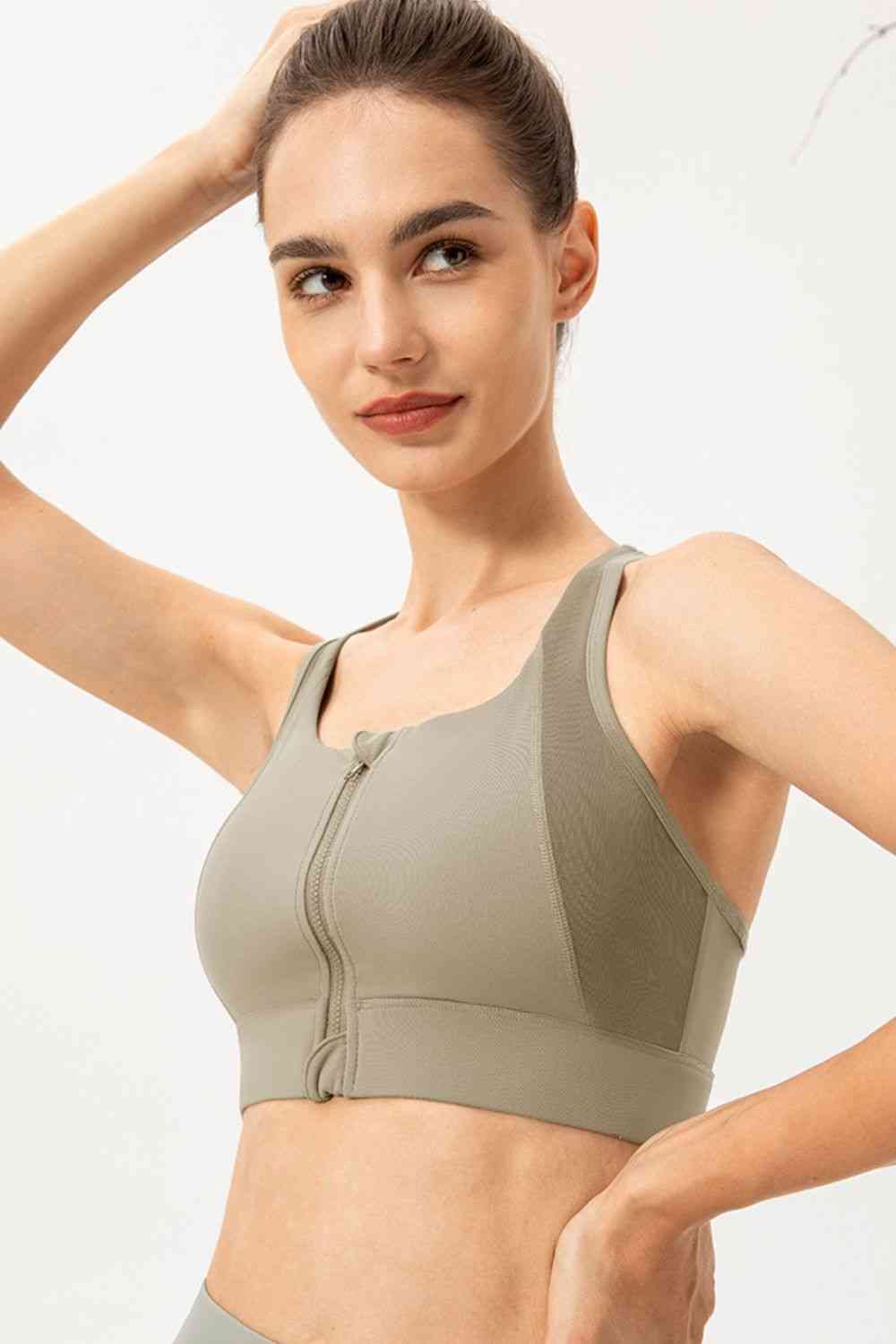 swvws Zip-Up Round Neck Sports Bra