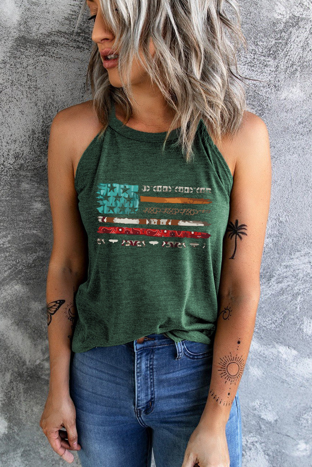 swvws US Flag Graphic Round Neck Tank