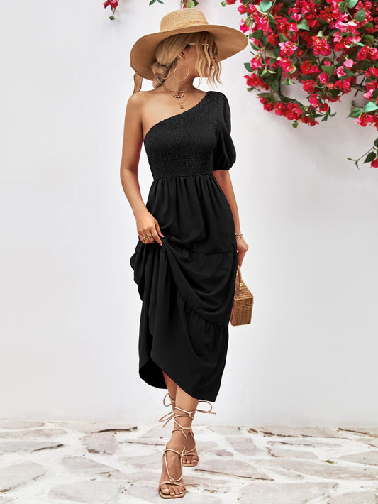 swvws Smocked One-Shoulder Midi Dress