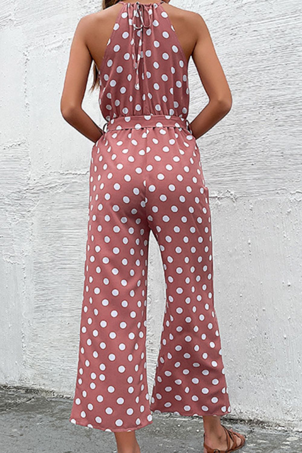 swvws Polka Dot Grecian Wide Leg Jumpsuit