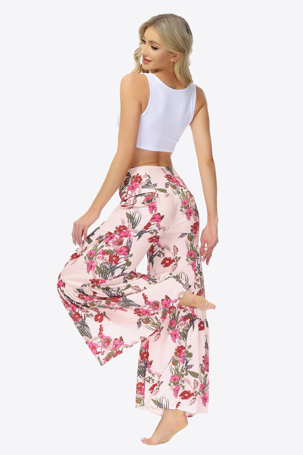 swvws Floral Tie-Waist Tiered Culottes