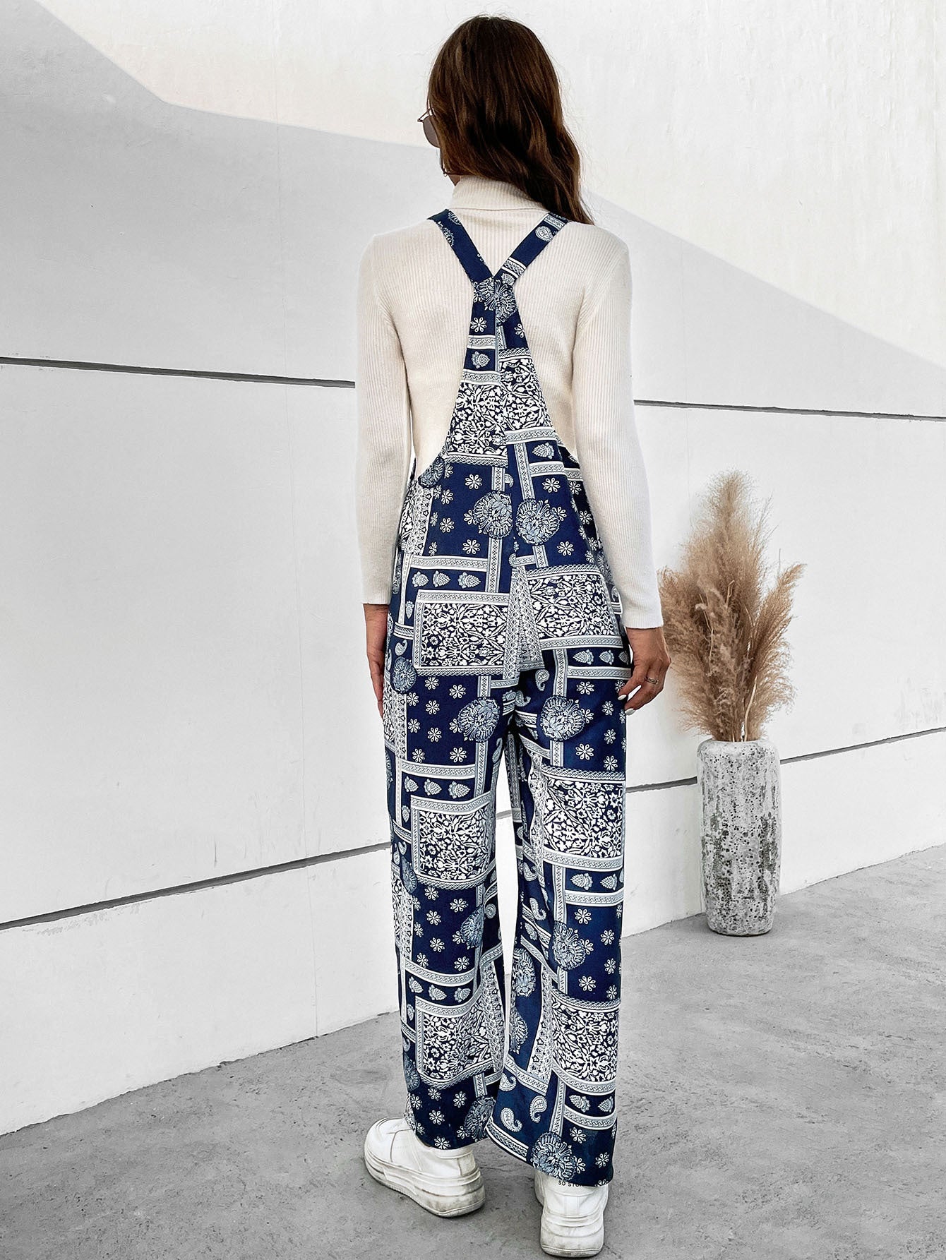 swvws Printed Straight Leg Jumpsuit with Pockets