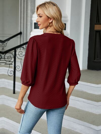 swvws Textured Notched Three-Quarter Sleeve Blouse