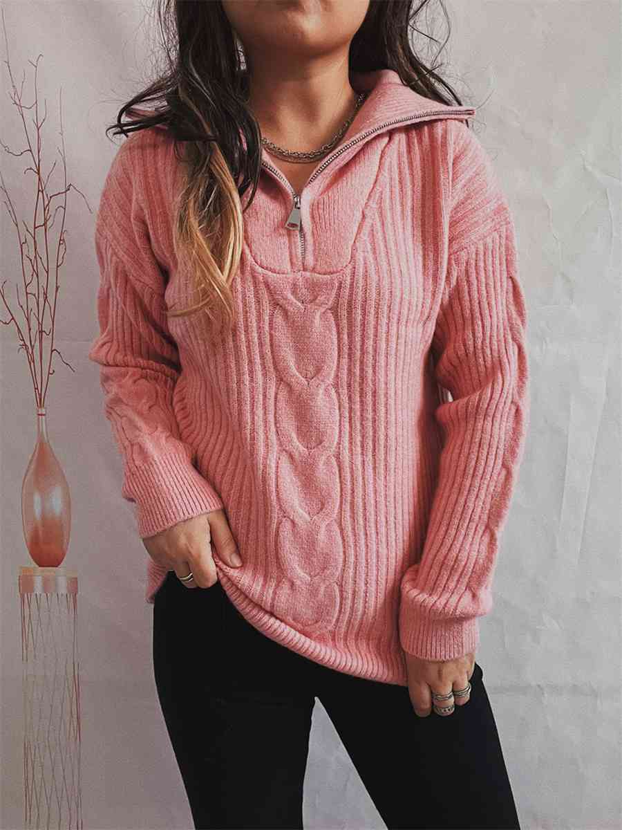 swvws Ribbed Half Zip Long Sleeve Sweater