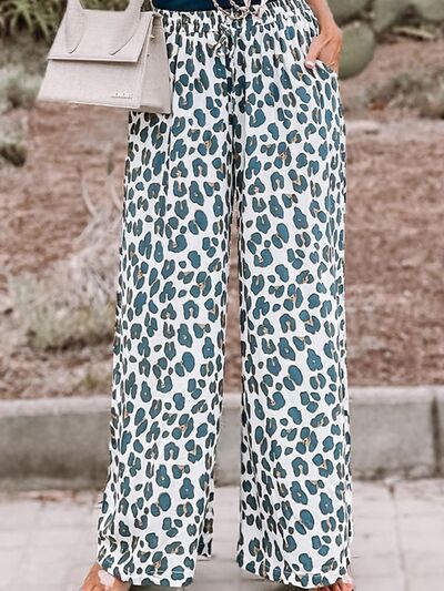 swvws Leopard Pocketed Wide Leg Pants