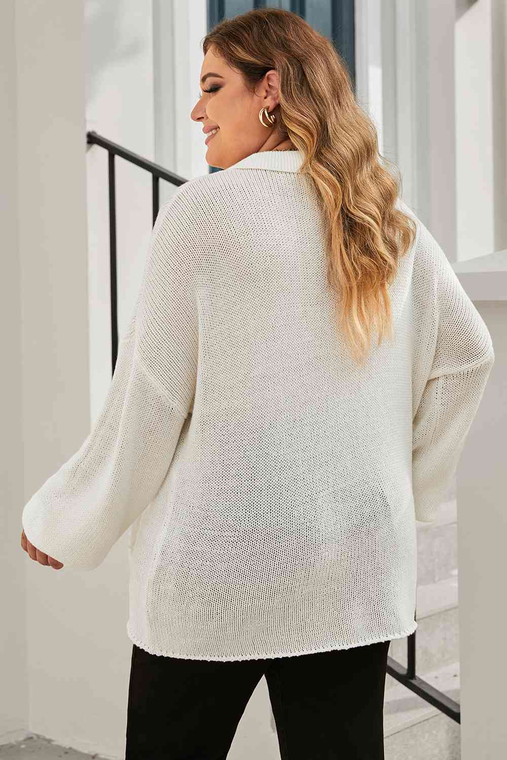 swvws Plus Size Quarter-Button Collared Sweater