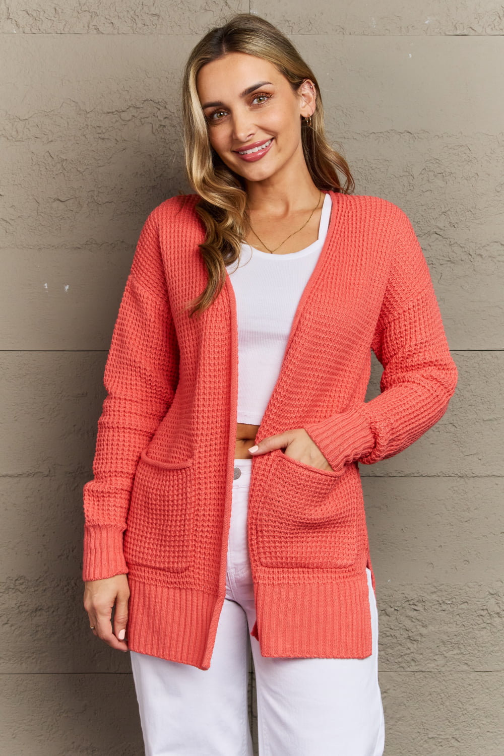 swvws Zenana Bright & Cozy Full Size Waffle Knit Cardigan