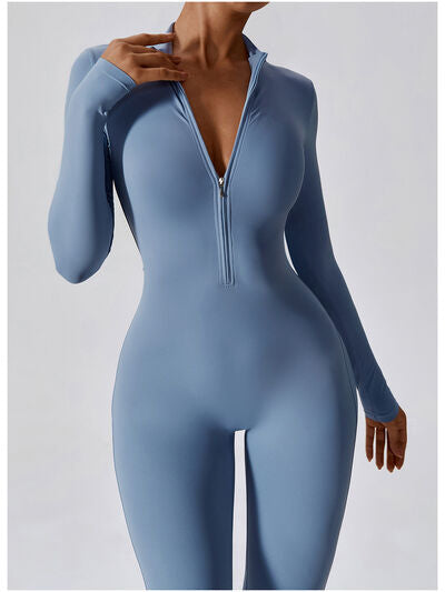 swvws Zip Up Mock Neck Long Sleeve Jumpsuit