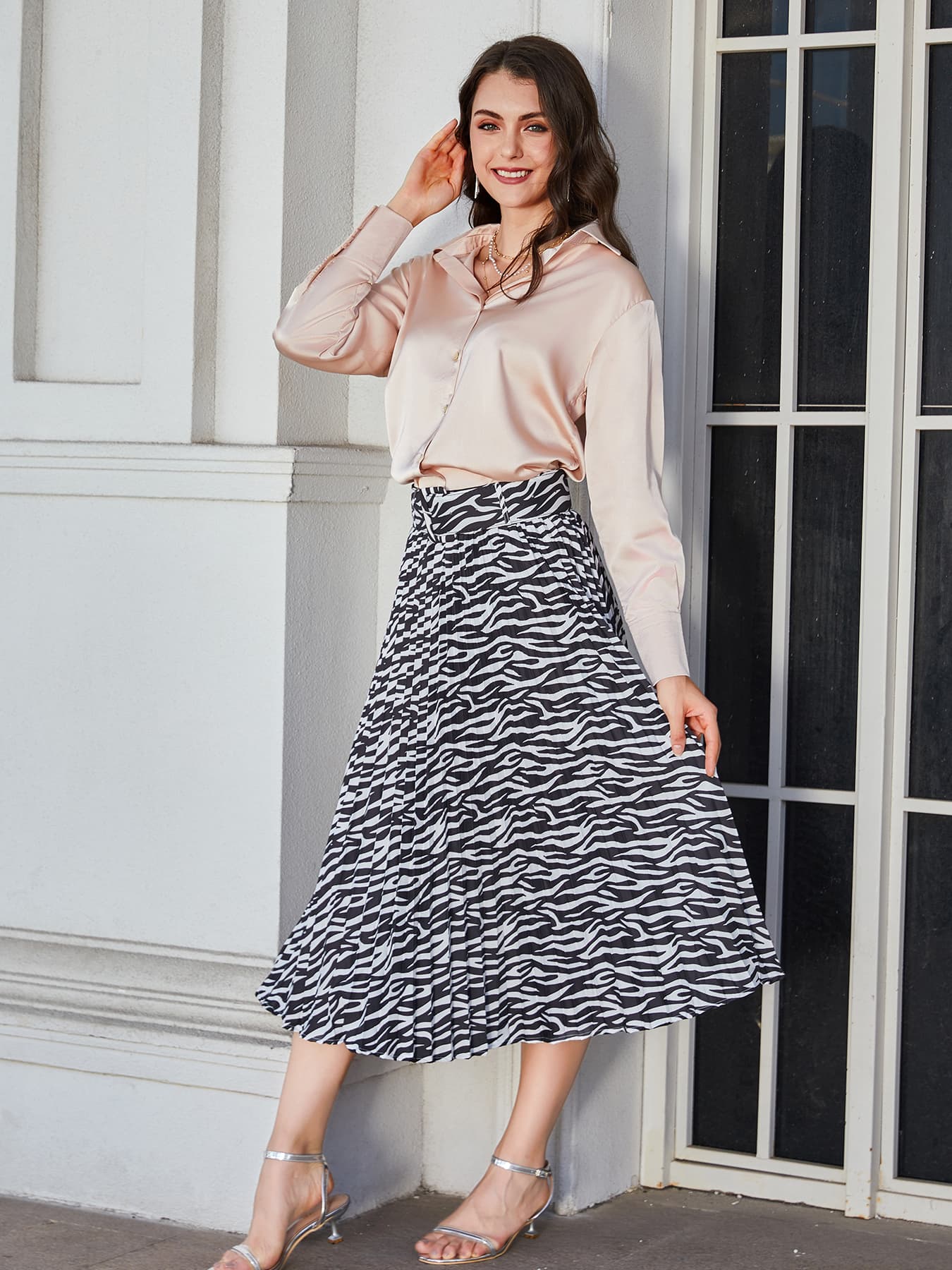 themeisles Double Take Animal Print Pleated Midi Skirt