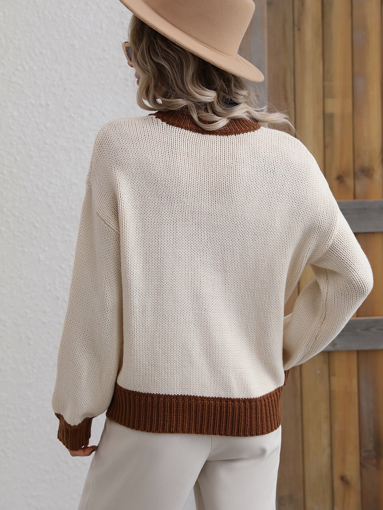 swvws Contrast Trim Drop Shoulder Pullover Sweater