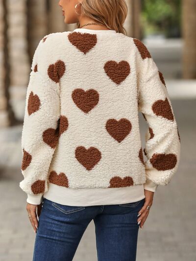 swvws Fuzzy Heart Dropped Shoulder Sweatshirt