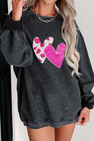 swvws Heart Round Neck Dropped Shoulder Sweatshirt