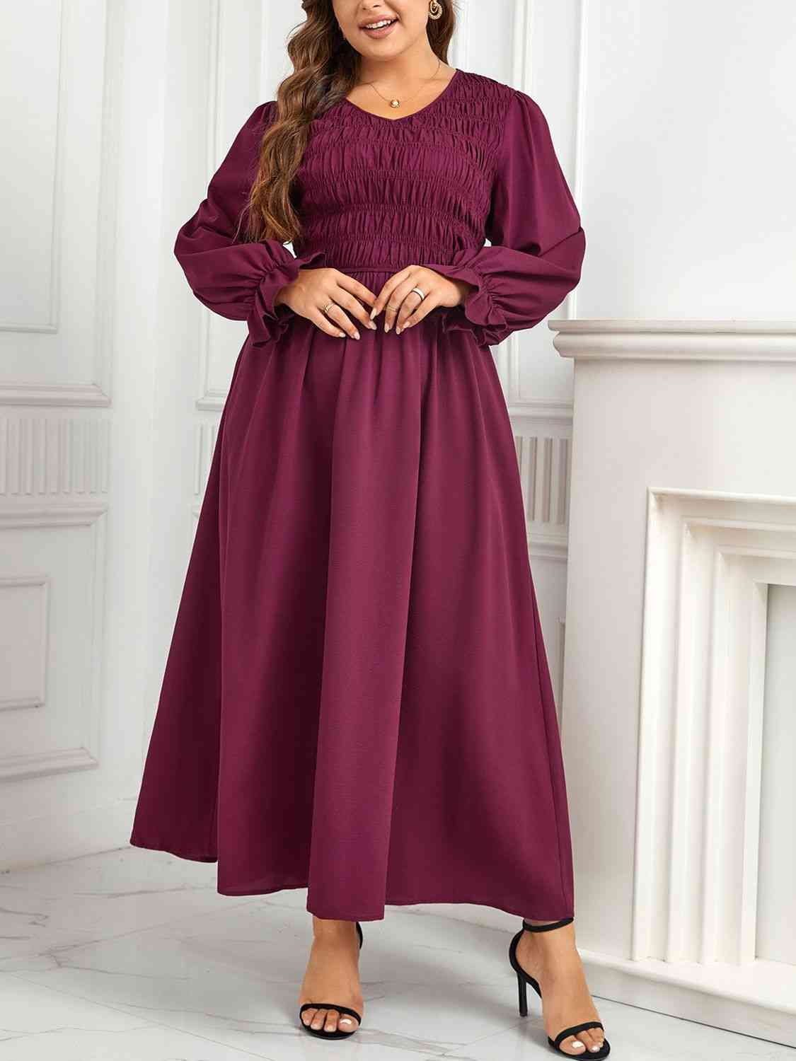 swvws Plus Size Flounce Sleeve Smocked Maxi Dress