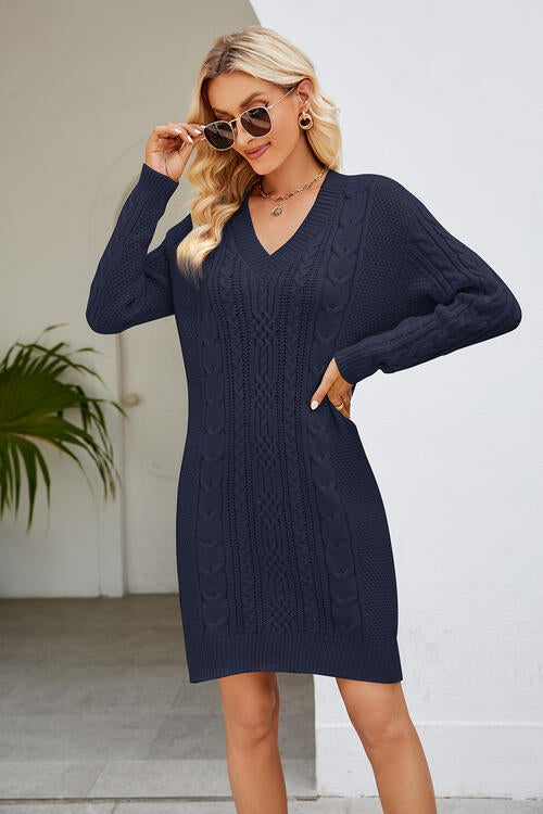 swvws Cable-Knit Long Sleeve Sweater Dress