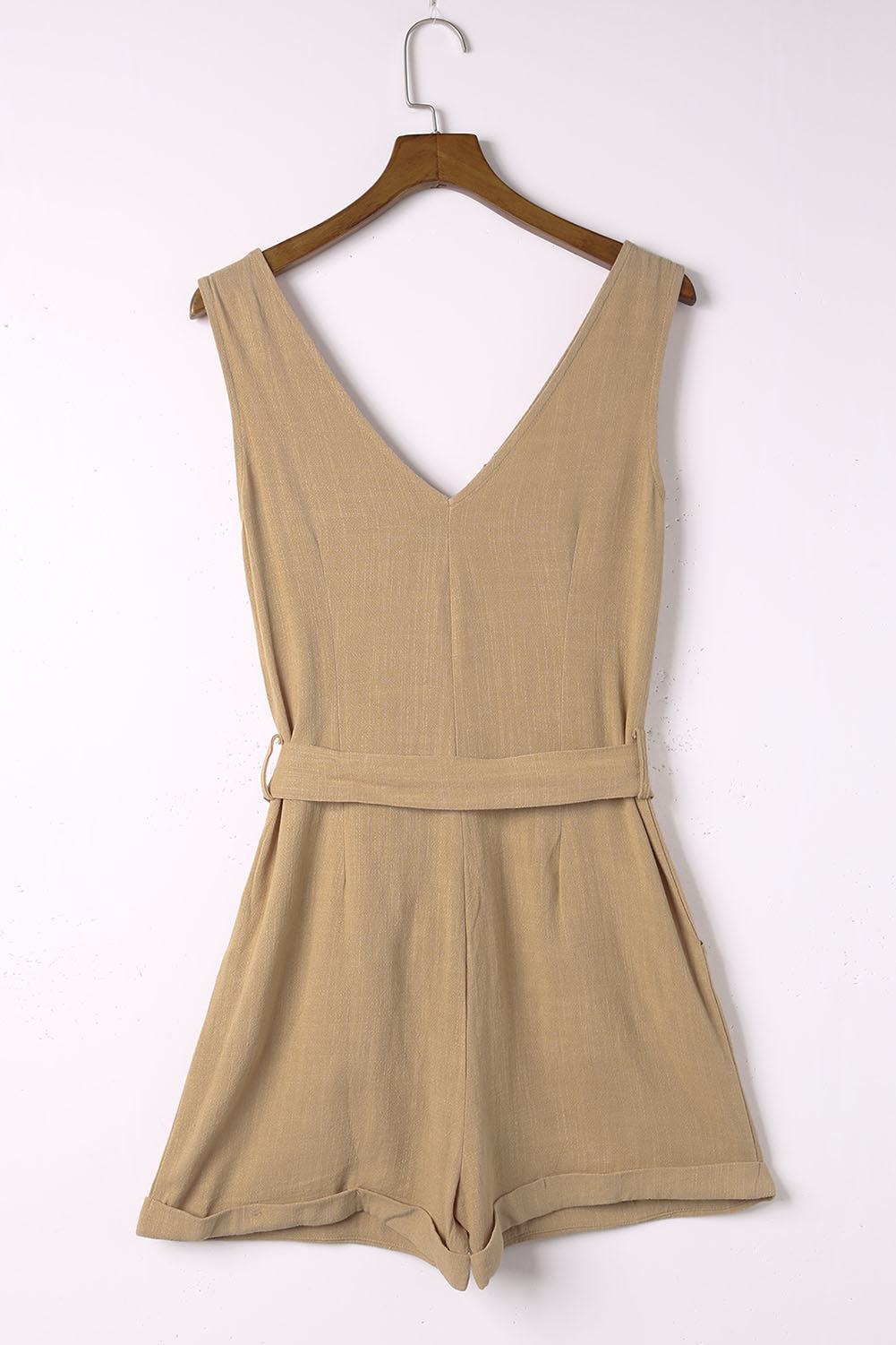 swvws Tie-Waist Buttoned Plunge Sleeveless Romper