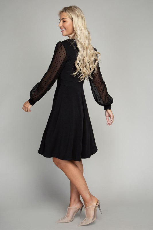 swvws Swiss Dot puff Sleeve V neck Dress