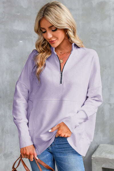 swvws Half Zip Pocketed Dropped Shoulder Sweatshirt