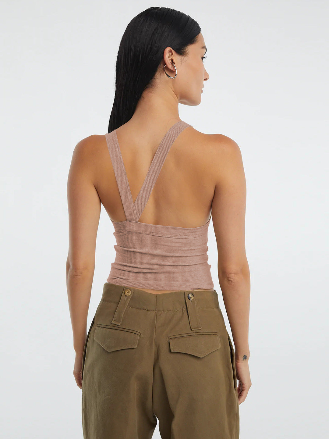 swvws Halter Neck Ribbed Cropped Top