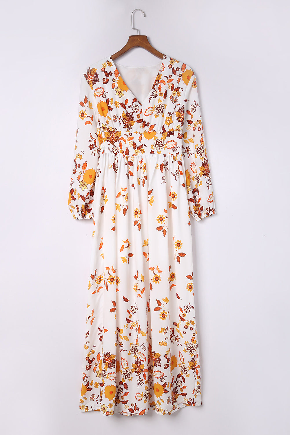 swvws Floral V-Neck Long Sleeve Maxi Dress