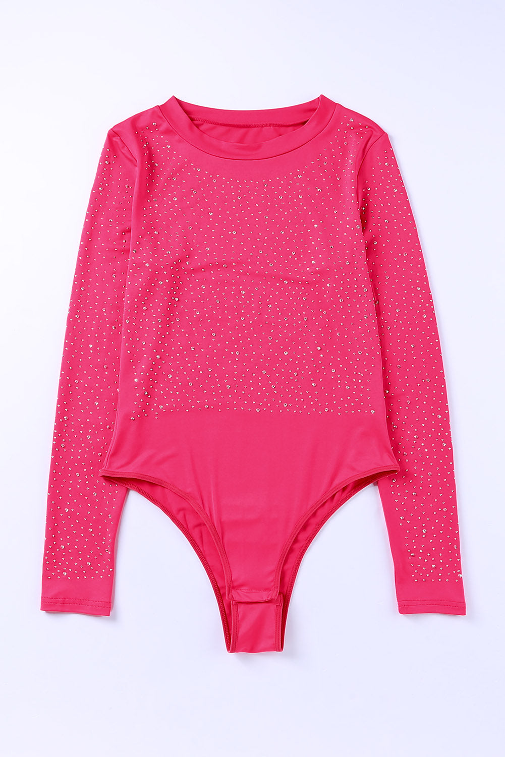 swvws Rhinestone Round Neck Long Sleeve Bodysuit