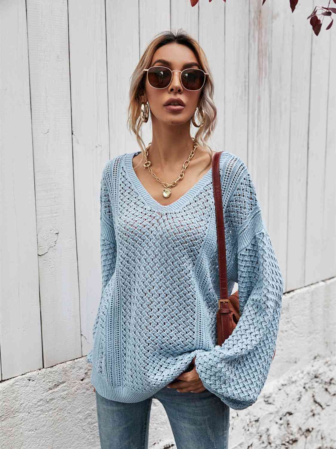 swvws V-Neck Dropped Shoulder Sweater