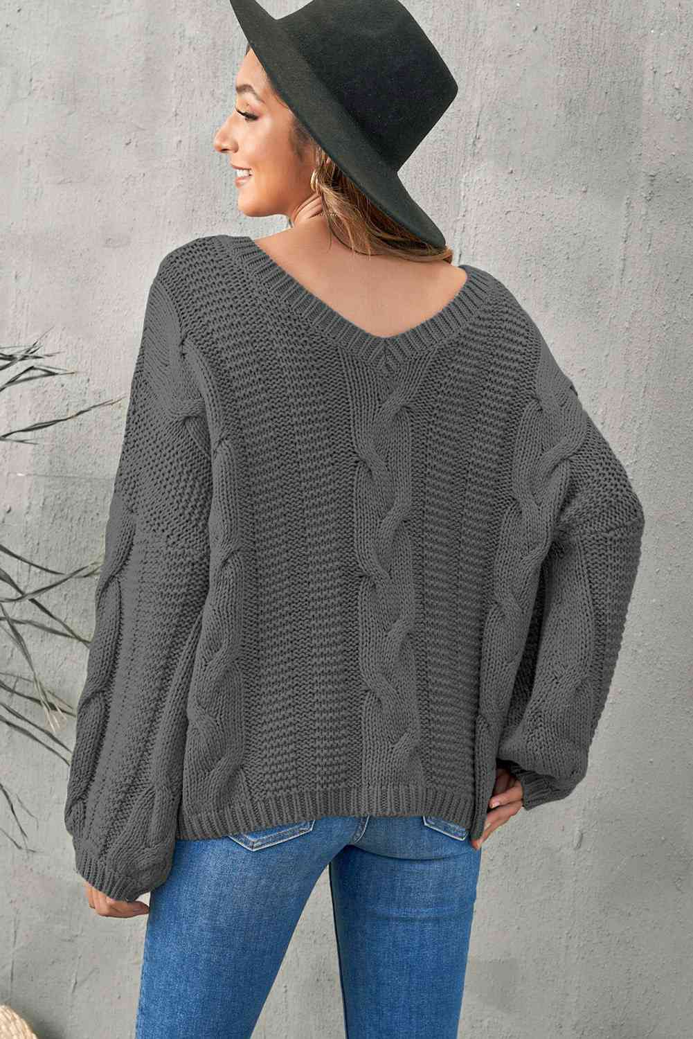 swvws Cable Knit V-Neck Sweater