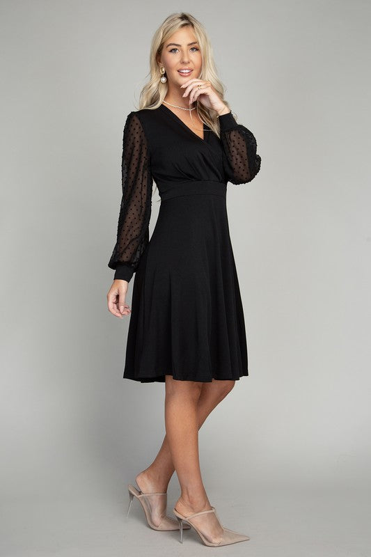 swvws Swiss Dot puff Sleeve V neck Dress