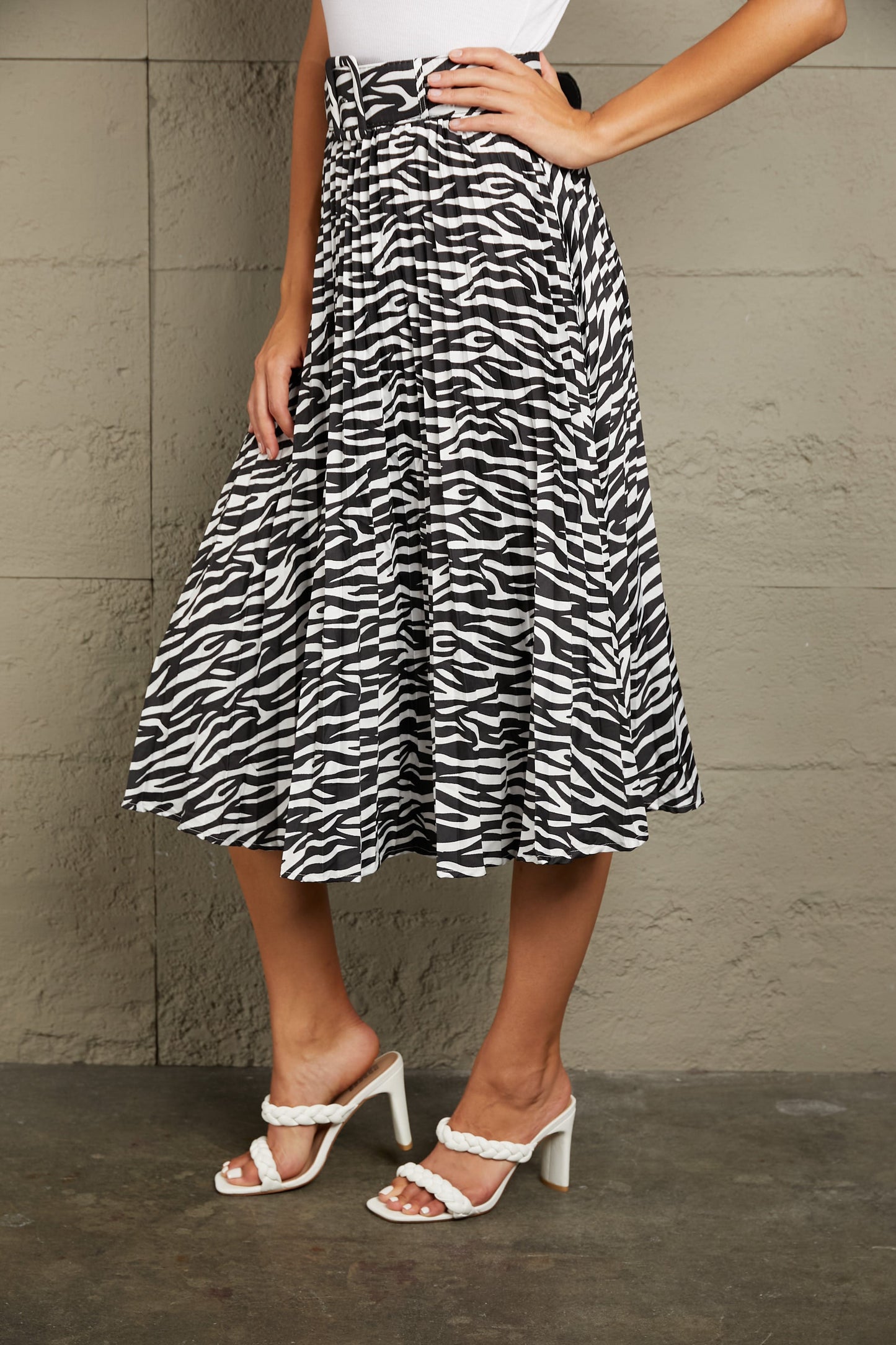 themeisles Double Take Animal Print Pleated Midi Skirt