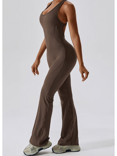 swvws Cutout Wide Strap Bootcut Active Jumpsuit