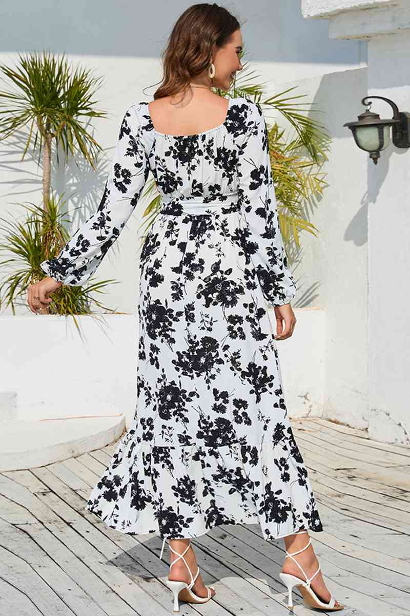 swvws Floral Print V-Neck Long Sleeve Maxi Dress