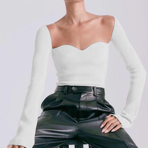 swvws Sweetheart Neck Long Sleeve Knit Top