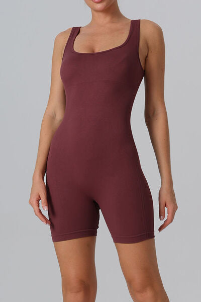 swvws Cutout Scoop Neck Active Romper