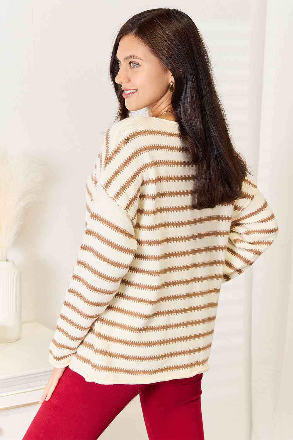 swvws Double Take Striped Boat Neck Sweater