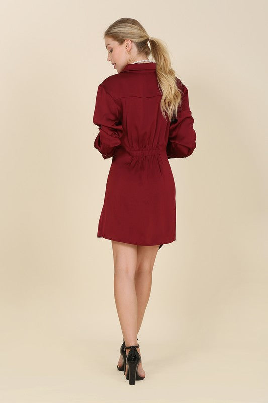 swvws Satin collared wrap mini dress