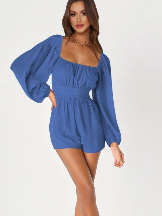 swvws Tie Back Smocked Balloon Sleeve Romper