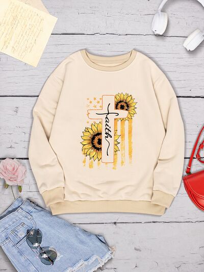 swvws Sunflower Round Neck Dropped Shoulder Sweatshirt