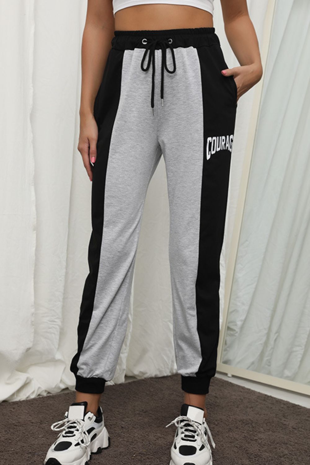 swvws COURAGE Graphic Color Block Drawstring Joggers