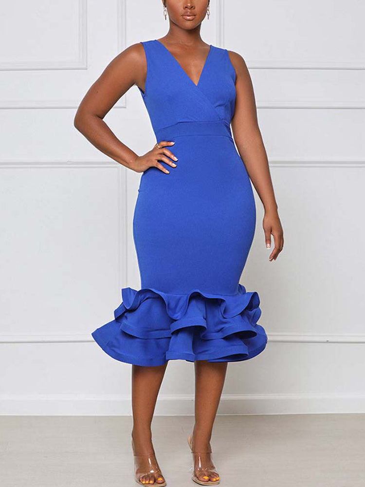 Sixsr Ruffled Trim Bodycon Midi Dress