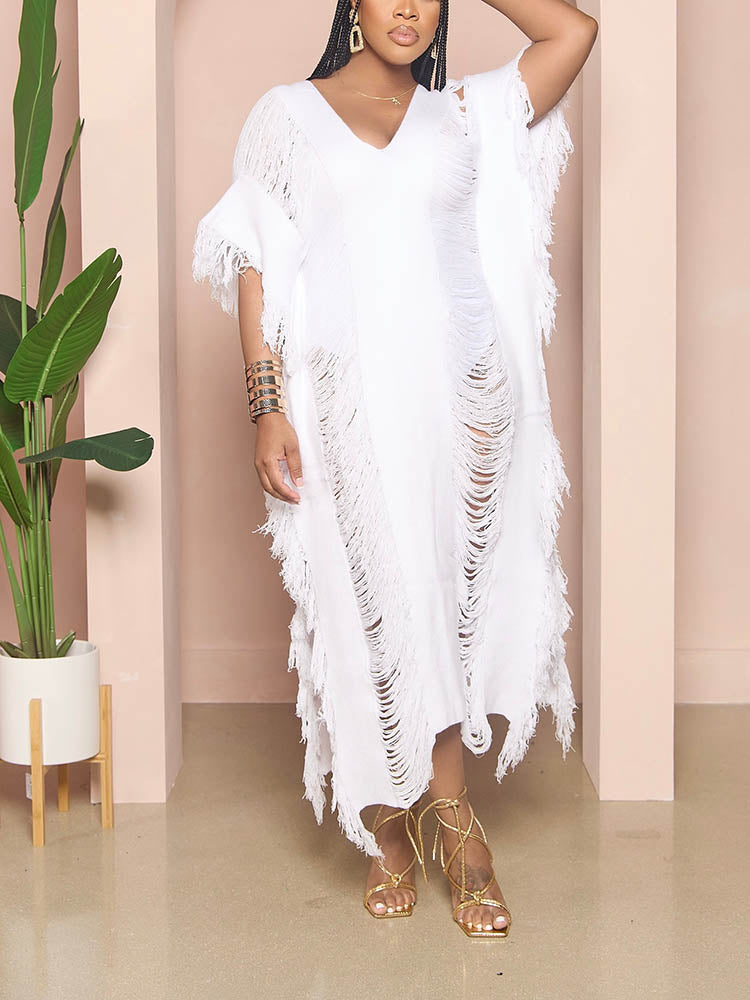 Sixsr Knitted Fringe Beach Dress