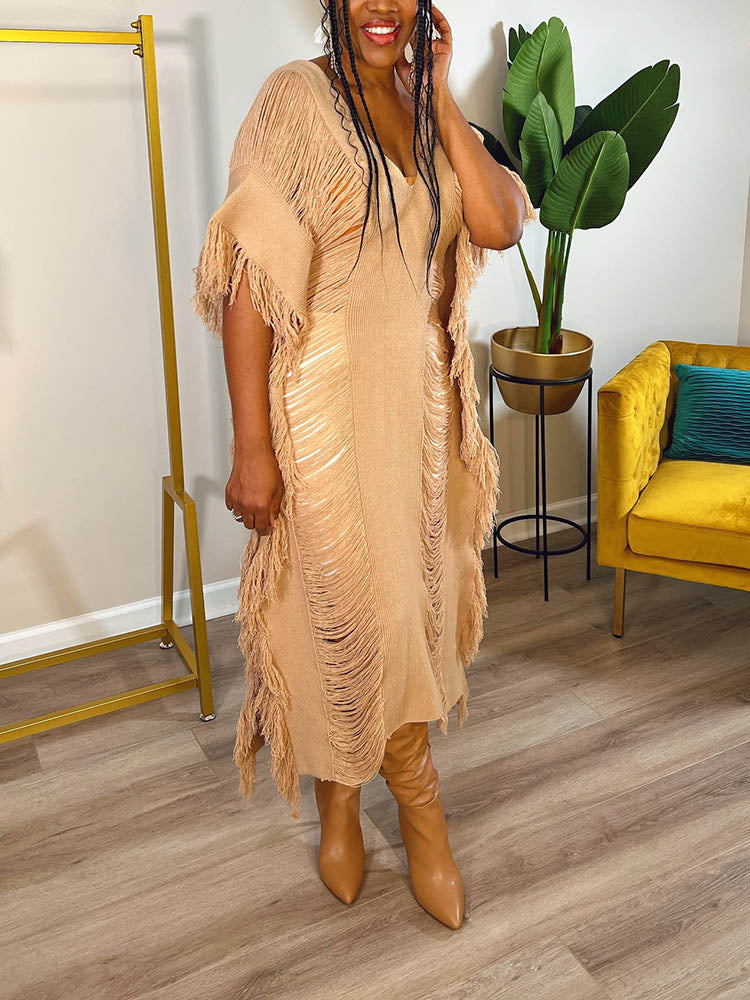 Sixsr Knitted Fringe Beach Dress