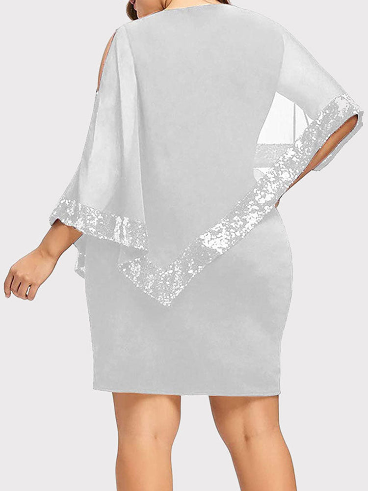 Sixsr Cold Shoulder Overlay Sequins Dress